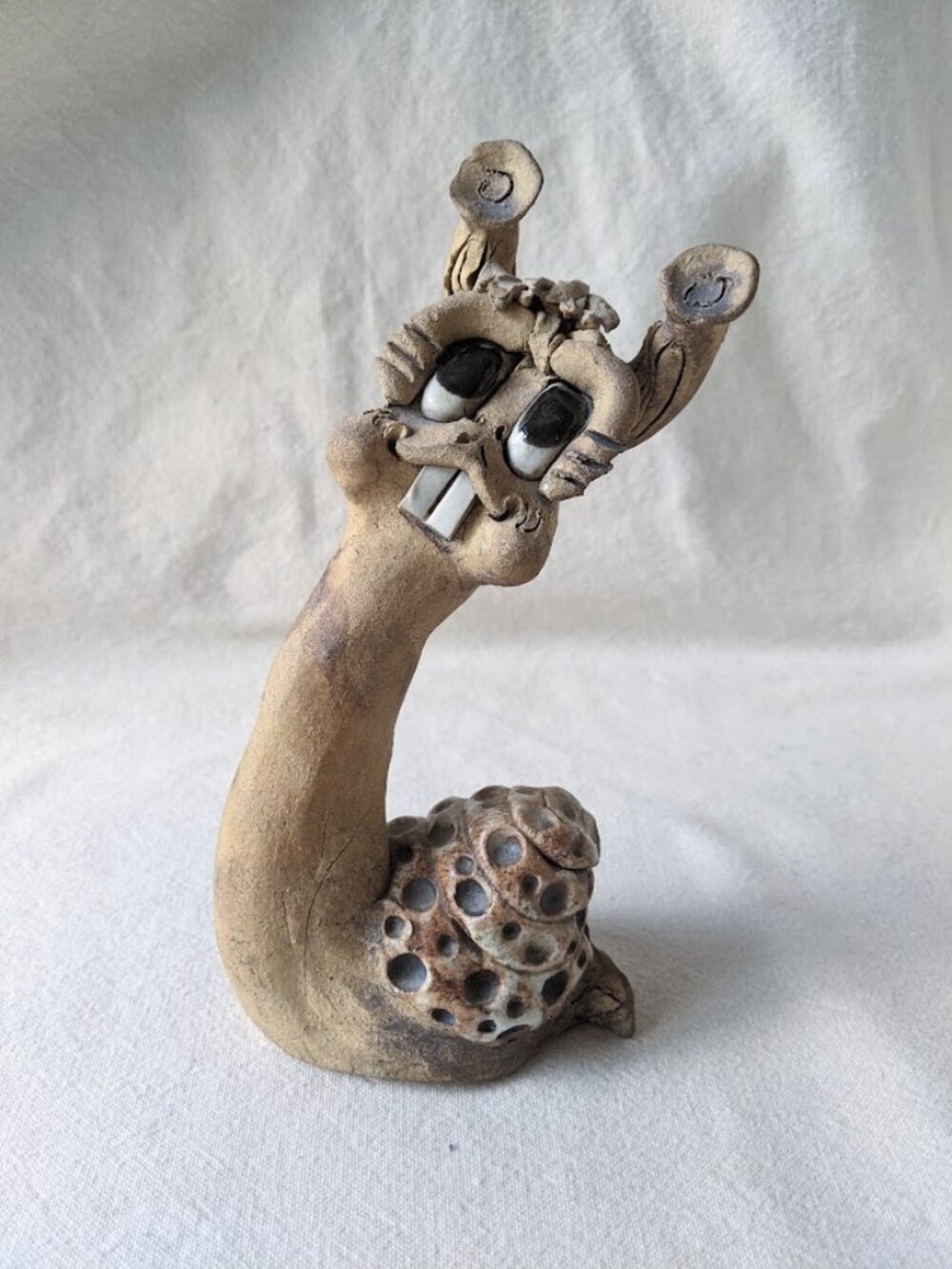 Vtg Signed Art Pottery Snail Figurine Paperweight by Hinai